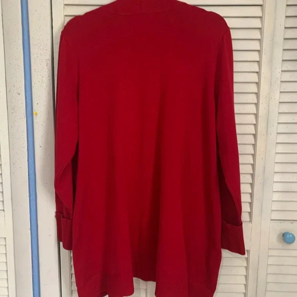 Chic Red Open Front Cardigan Classic With Pockets & Buttons - Picture 5 of 6